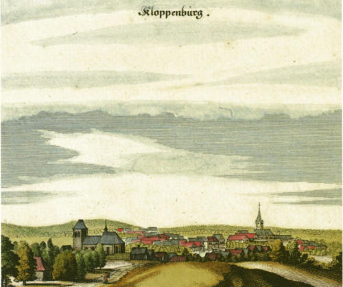 „Kloppenburg“, Kupferstich von Merian, 1647
